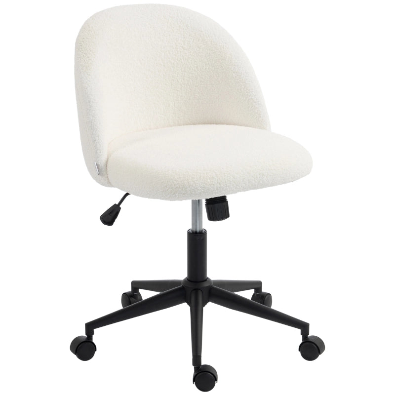 Sedia da ufficio girevole in tessuto teddy con altezza regolabile e rotelle in poliestere bianco crema ergonomica