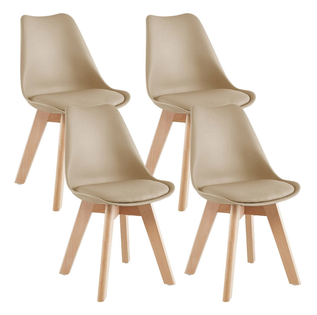 Set 4 Sedie Sala Da Pranzo Ufficio Con Gambe In Legno Di Faggio Schienale Ergonomico Seduta Imbottita In SimilPelle Sedia Cucina Soggiorno Sala Attesa Eleganti Moderne Robuste Solide - Tortora