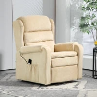 Poltrona Alzapersona Reclinabile a 160° con Poggiapiedi e Telecomando, in Velluto, 85x88x109 cm, Crema