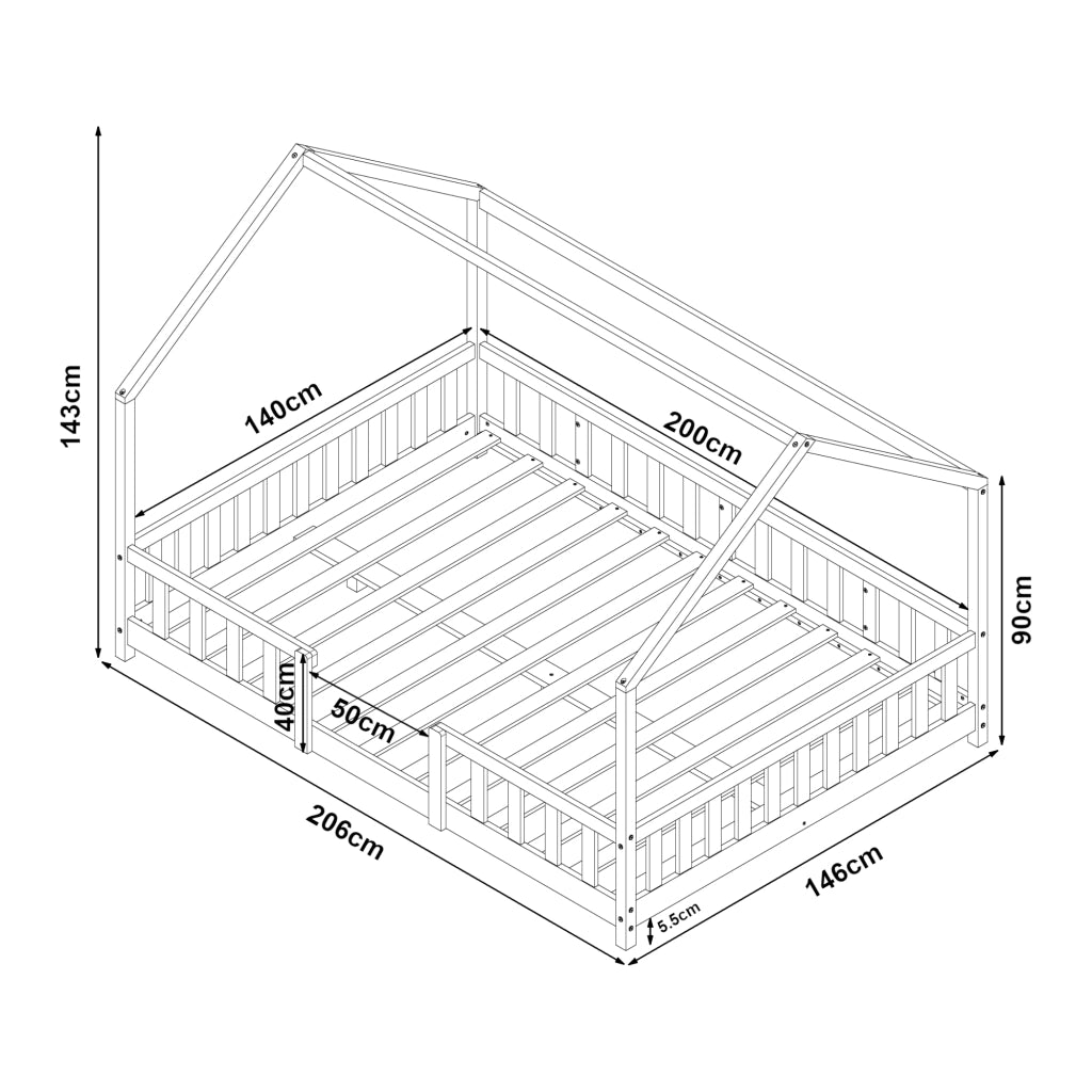 Letto per Cameretta Sisimiut a Forma di Casetta 140x200 cm Verde / Bianco [en.casa]