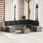 Set di divani da giardino con cuscini  9 pezzi Grigio Polyrattan Acacia