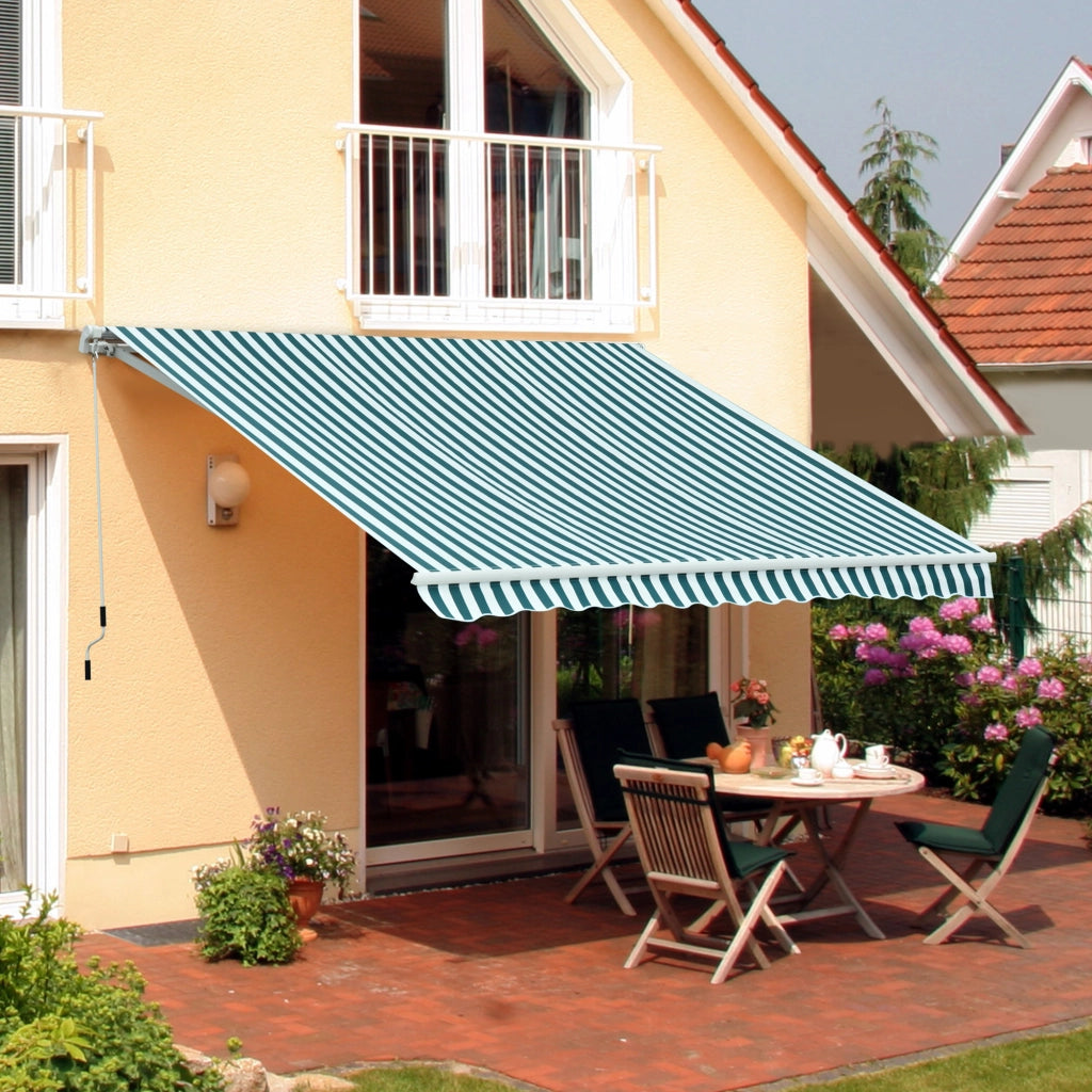 Tenda da Sole a Bracci per Esterno con Manovella, Metallo e Poliestere, 295x250cm Verde e Bianco