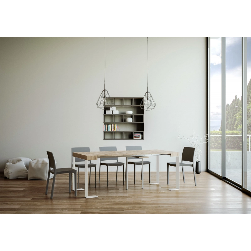 Consolle allungabile 90x40/196 cm Tecno Small telaio Bianco - Quercia Natura