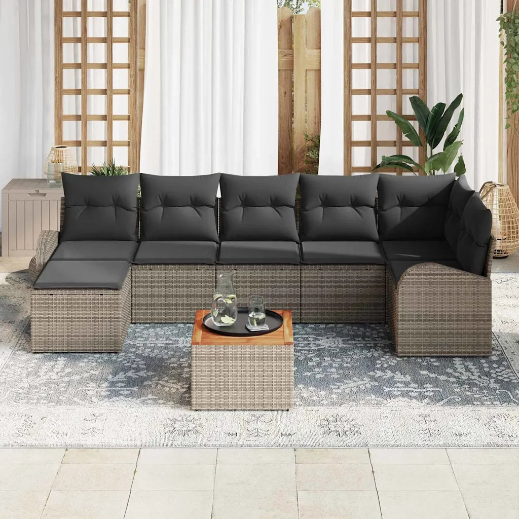 Set Divano da Giardino con cuscino 8 pcs Grigio polyrattan
