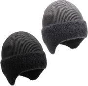 Cappello di lana caldo per uomo e donna con copertura orecchie per attività all'aperto - Nero, Grigio