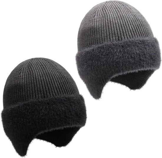 Cappello di lana caldo per uomo e donna con copertura orecchie per attività all'aperto - Nero, Grigio