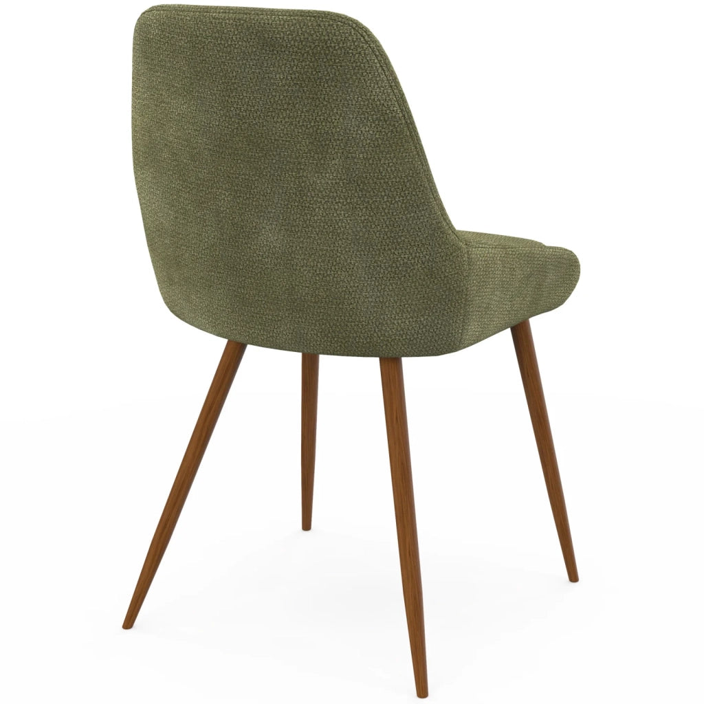 IDMarket - Set di 4 sedie THALYA in tessuto ciniglia verde e gambe effetto noce con braccioli