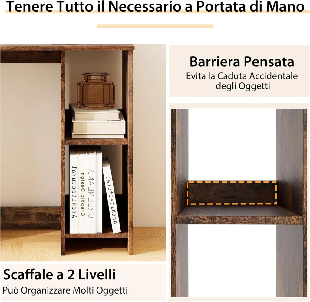 Scrivania per Computer in Legno con 2 Ripiani per Ambienti Piccoli, Scrivania Moderna e Salvaspazio da Casa e Ufficio, 80 x 40 x 74 cm (Marrone)