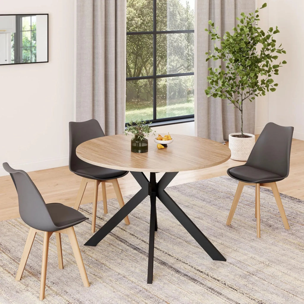IDMarket - ALIX Tavolo da pranzo rotondo allungabile per 4-10 persone con gamba in legno e ragno nero 110 - 200 cm