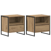 Set di 2 Comodini | Armadio da Notte | Mobiletto da notte Rovere Artigianale 50 x 39,5 x 50 cm