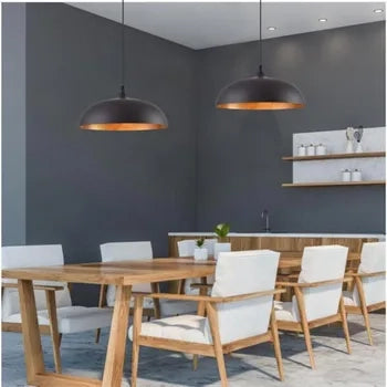 Lampadario sospensione stile contemporaneo metallo pendente cupola attacco E27 nero
