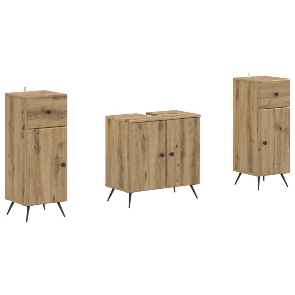 Set di Armadi da Bagno da 2 Pezzi BREDA Rovere Artigianale 3418052