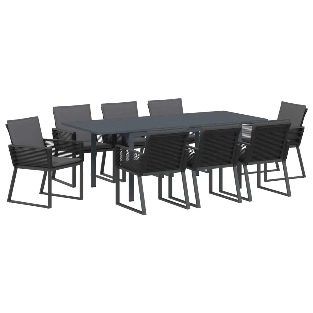 Set da Pranzo per Giardino 9 pcs Nero polyrattan