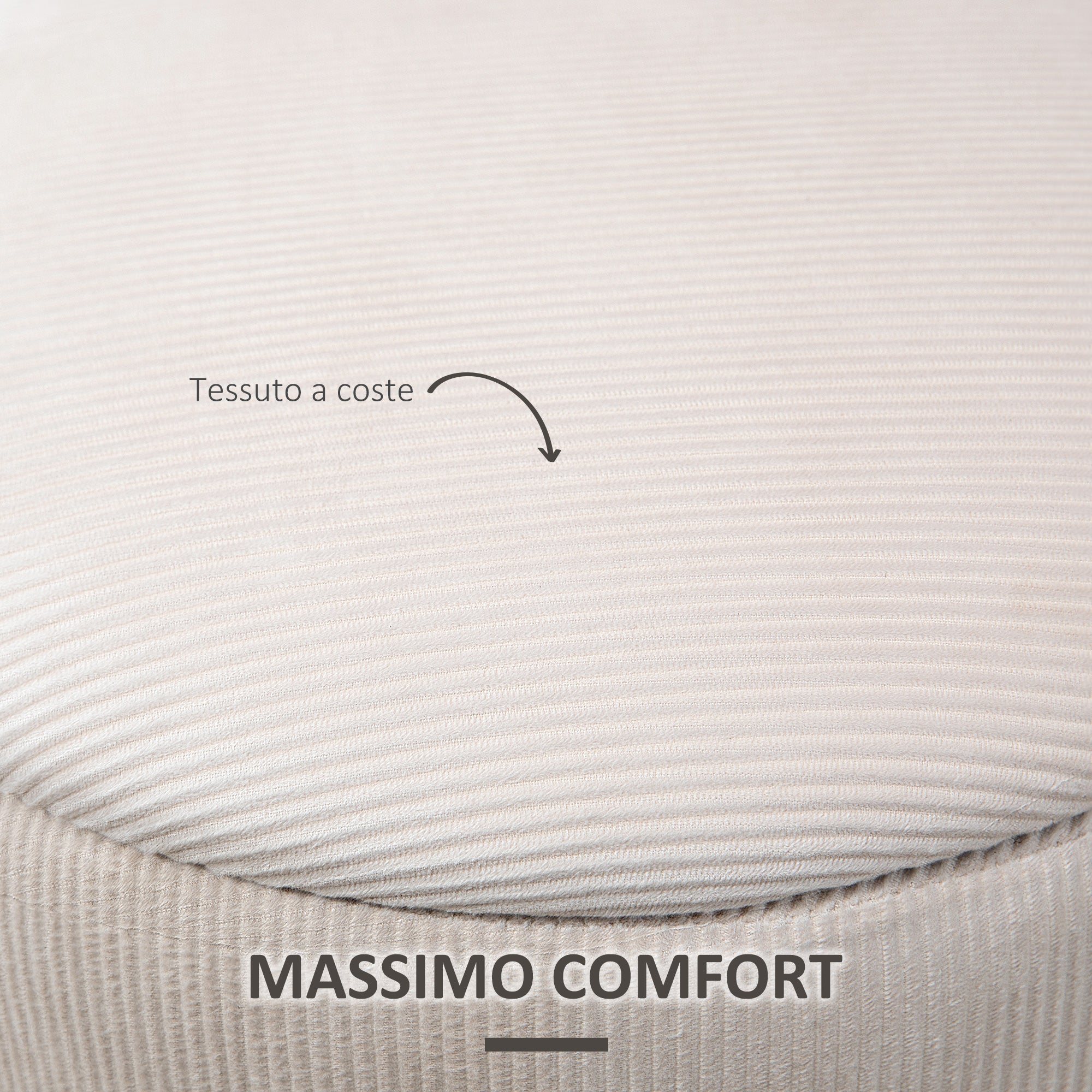 Set di 2 Pouf Contenitore Salvaspazio Rotondi e Imbottiti in Velluto a Coste Bianco