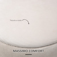 Set di 2 Pouf Contenitore Salvaspazio Rotondi e Imbottiti in Velluto a Coste Bianco