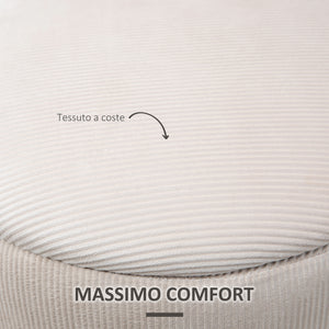 Set di 2 Pouf Contenitore Salvaspazio Rotondi e Imbottiti in Velluto a Coste Bianco