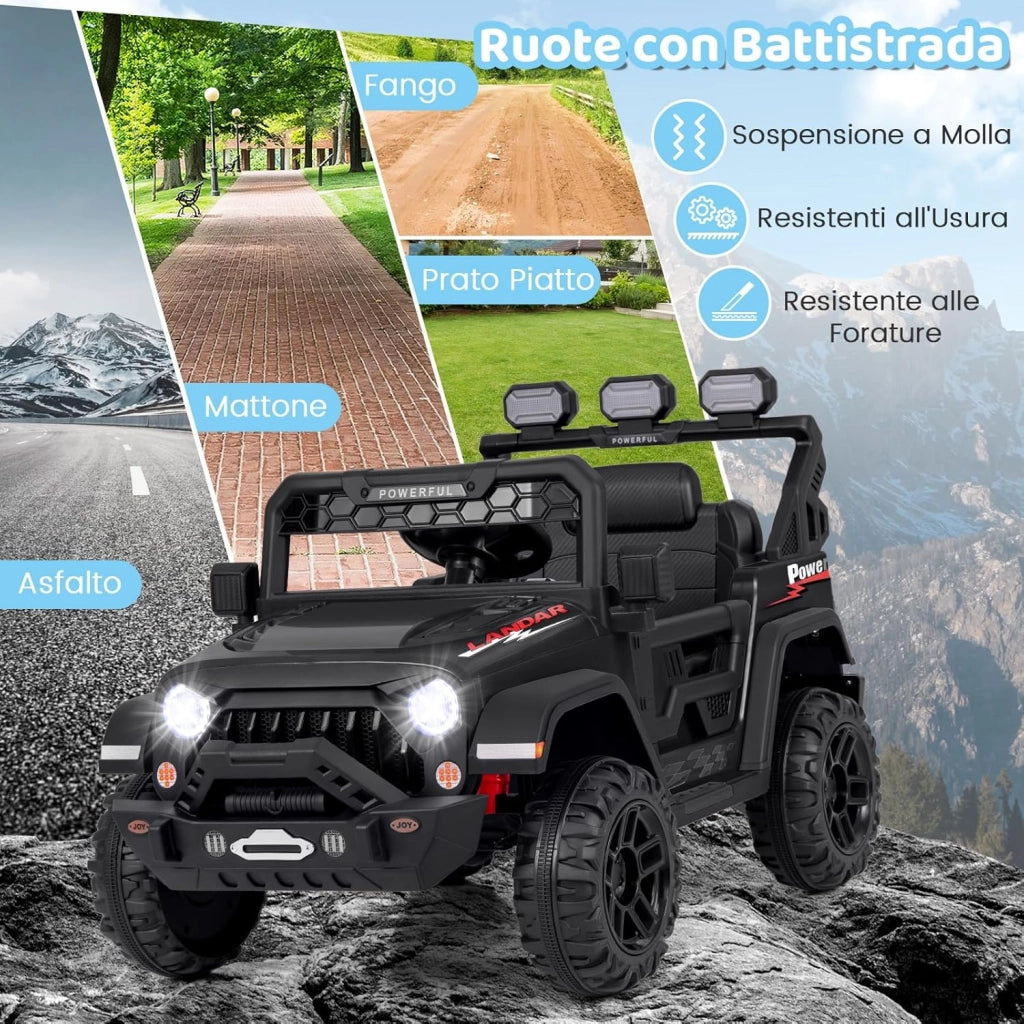 12V Macchina Elettrica per Bambini, Auto per Bambini con Telecomando Porta USB Musica e Luci, Avvio lento, Velocità Regolabile 1-5 km/h, per Bambini 3 Anni+ (Nero)