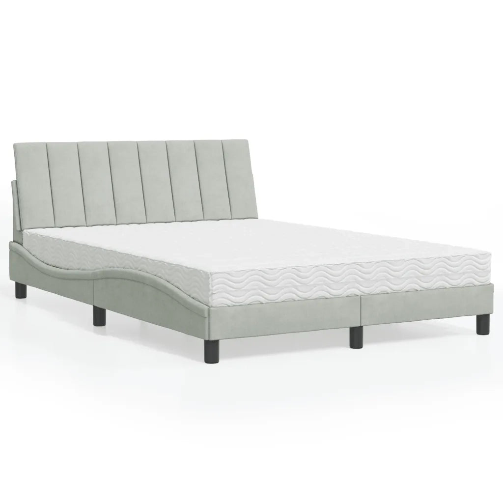 Letto matrimoniale | Letto per adulti | Letto con Materasso Hanko Grigio Chiaro 140x190 cm in Velluto