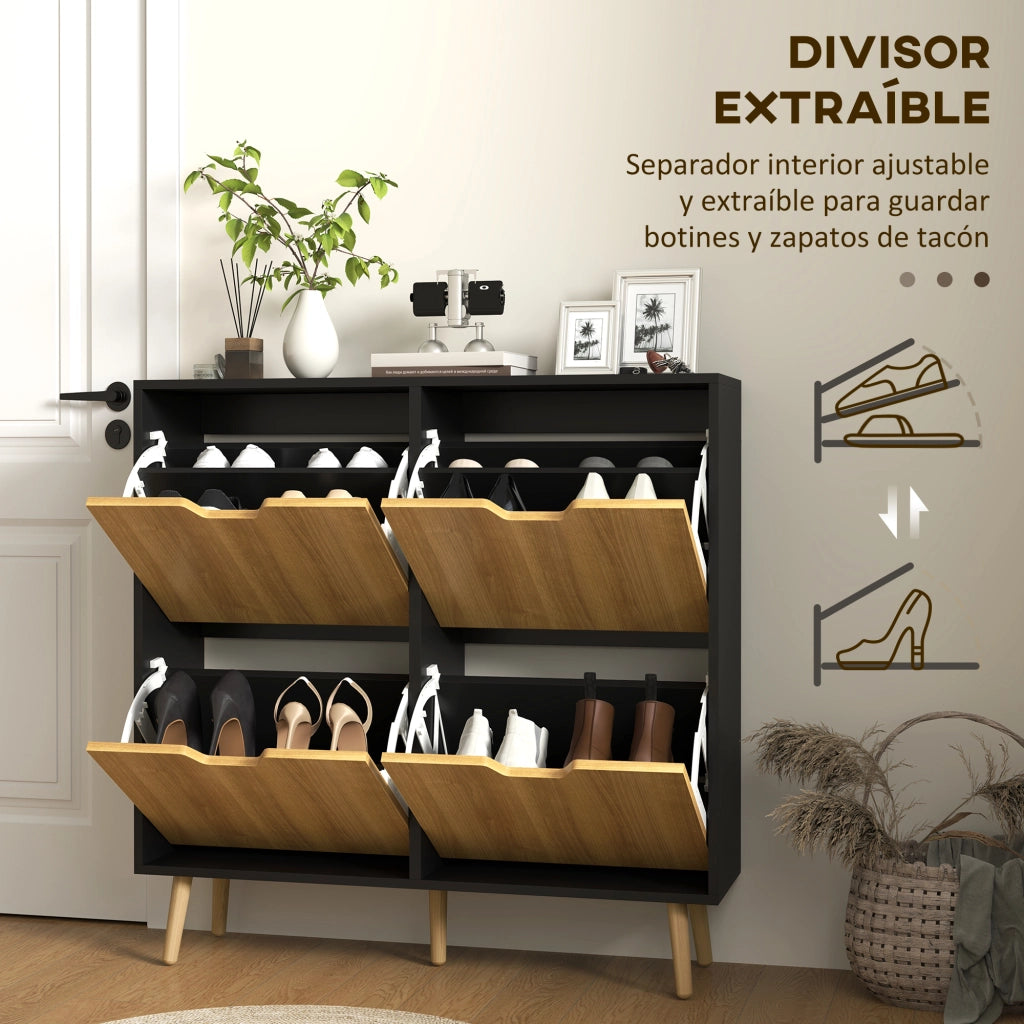 Cassettiera con 4 Cassetti e Ripiani Aggiustabili ¨C Zephmum ¨C 95x26x95 cm Legno Naturale e Nero