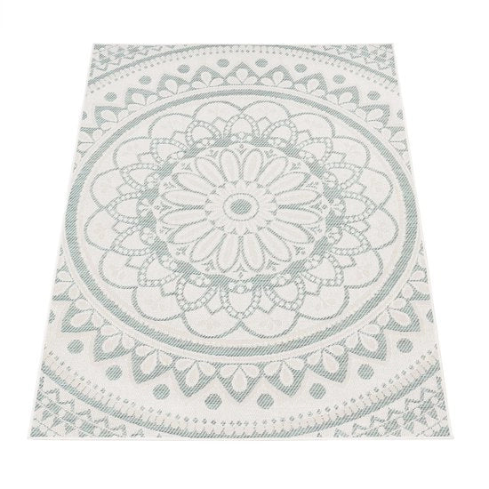 Tappeto per esterno circolare - Propilene duraturo - Facile da pulire - Disegno di bordo - Decorazione Patio Balcone