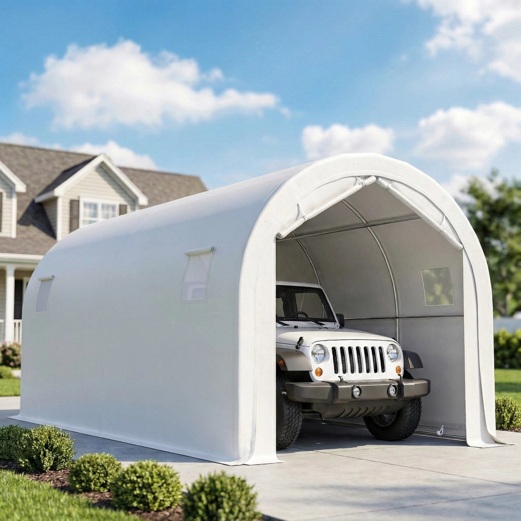 Garage Esterno per Auto 3x6 m ¨C zephmum ¨C Impermeabile Telaio in Acciaio Galvanizzato Bianco