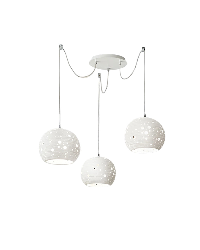 Corvara Lampada a Sospensione in Metallo e Ceramica Bianca, Design Elegante, Attacco E27 3x40W, Diametro 250mm, Altezza Regolabile fino a 5000mm