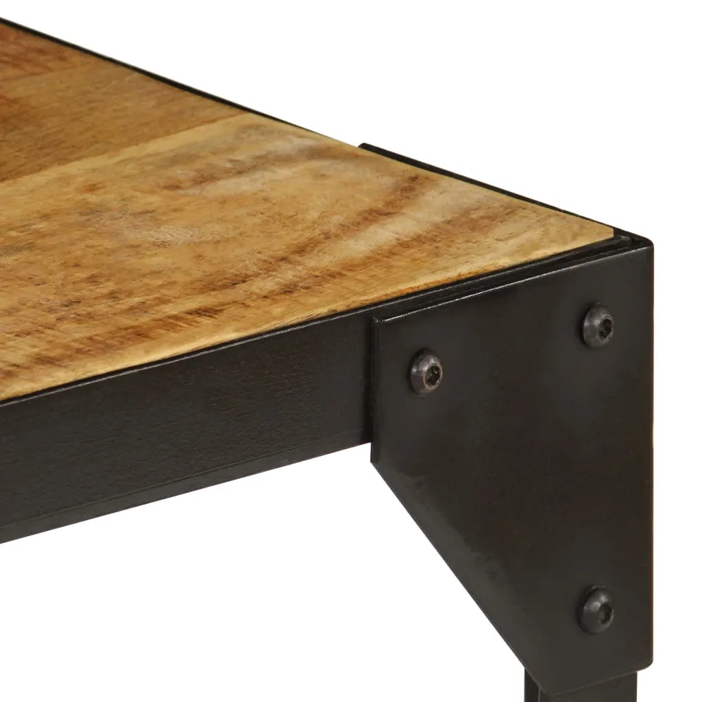 Tavolino da Salotto-Tavolino da soggiorno-Tavolo in Legno Massello di Mango e Acciaio 110 cm