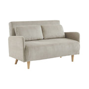 Divano letto in velluto a coste con gambe in legno, 2 posti, beige