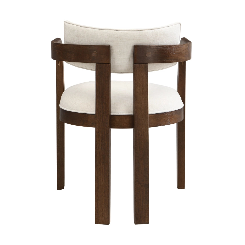 Set di 2 sedie da pranzo in legno massello con braccioli, rivestimento in lino, colore noce