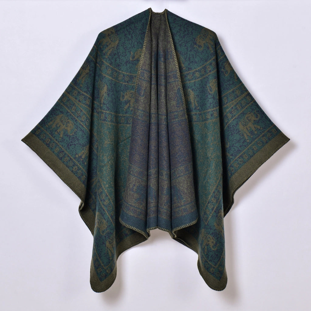Sciarpa calda e spessa in stile retr¨°, mantella jacquard con spacco per donna