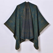 Sciarpa calda e spessa in stile retr¨°, mantella jacquard con spacco per donna