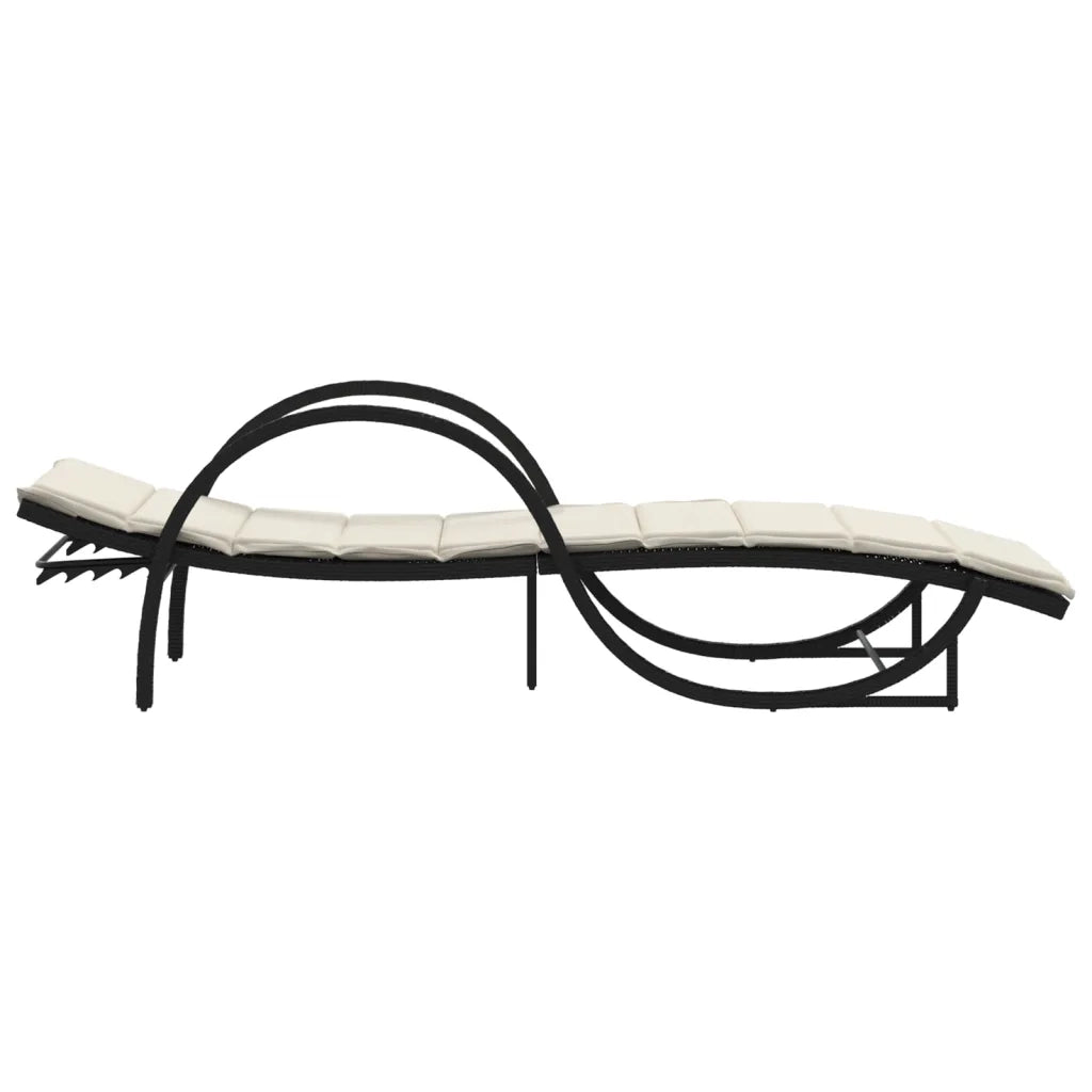 Lettino Prendisole con Cuscino Nero 60x199x42 cm in Polyrattan 368257