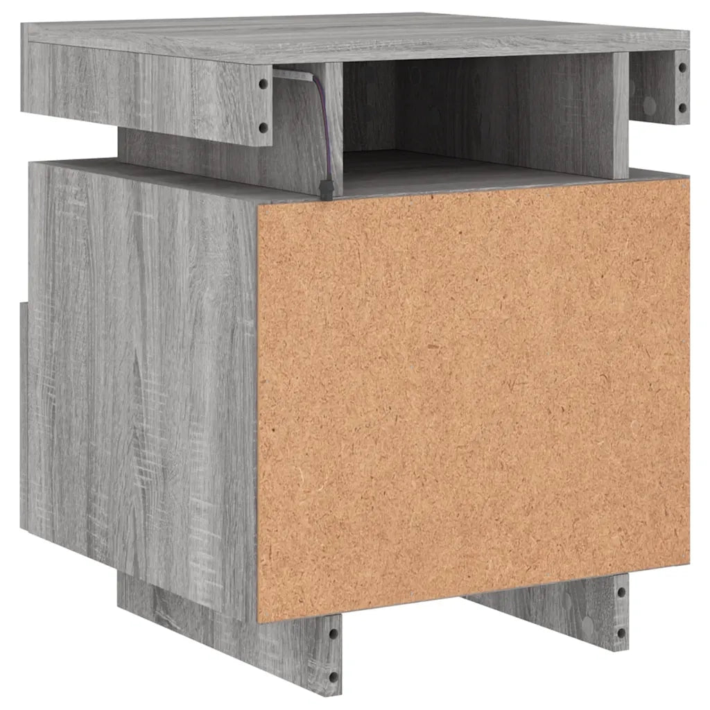 Comodino | Armadio da Notte | Mobiletto da notte con Luci LED Grigio Sonoma 40x39x48,5 cm