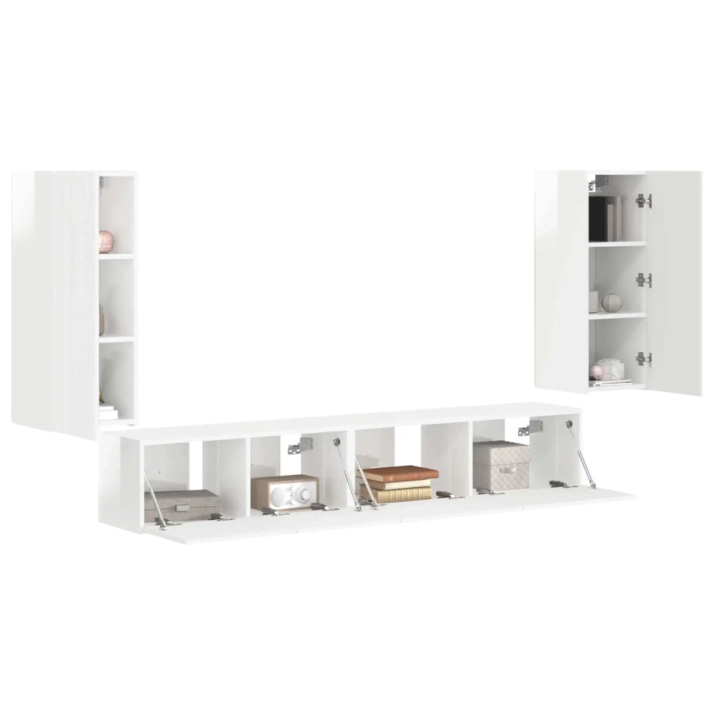 Set mobile TV 4 pcs Bianco Lucido Legno multistrato