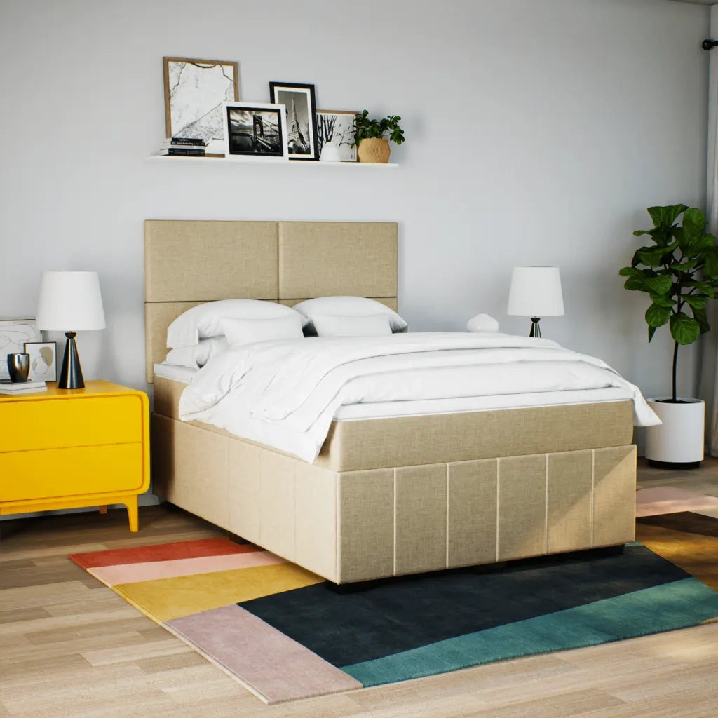 Giroletto a Molle con Materasso Crema 140x19 cm in Tessuto