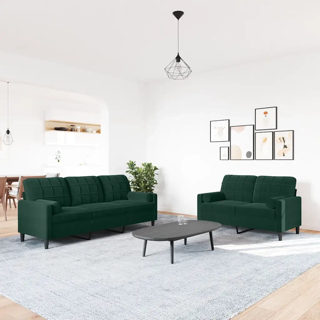 vidaXL Set di Divani 2 pz con Cuscini e Rinforzi Verde scuro Velluto