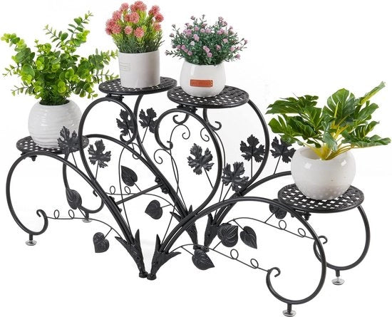 Supporto per piante con 4 piastrelle - Supporto in acciaio inossidabile per vasi di fiori - Massima carico 20 kg - Casa, balcone, terrazzo, giardino - Buffet - 90 x 42 x 21 cm - Nero
