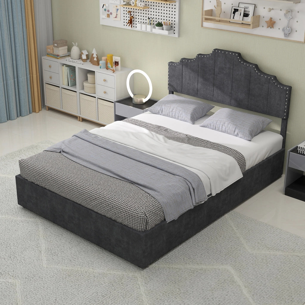 Letto Contenitore Imbottito ¨C MINIMAL ¨C Grigio 160x200 con Testiera, Idraulico
