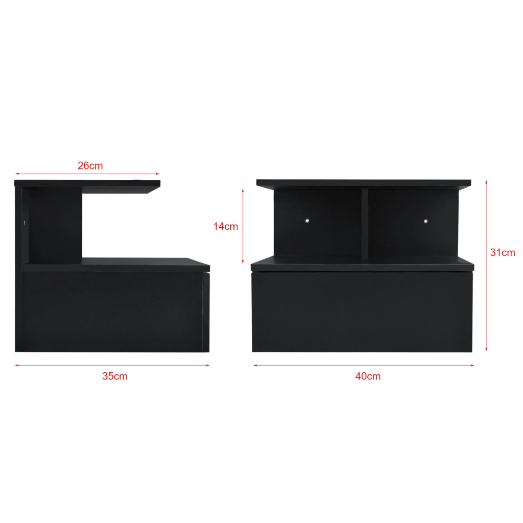 Comodino da Parete Amberg con Cassetto e Ripiani 40x35x31 cm - Nero [en.casa]
