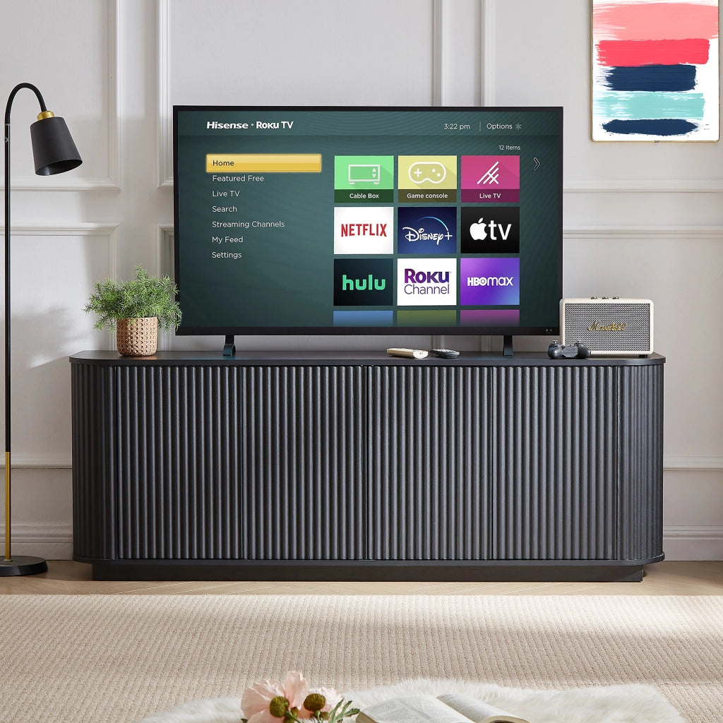 Credenza e madia con 4 ante e vani contenitore, per soggiorno e ingresso, in MDF, nero, 162.5 × 38 × 61 cm