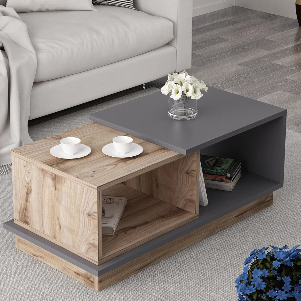 Chiavari, Tavolino da Salotto 2 Vani, 90x45x36h cm Marrone Rovere
