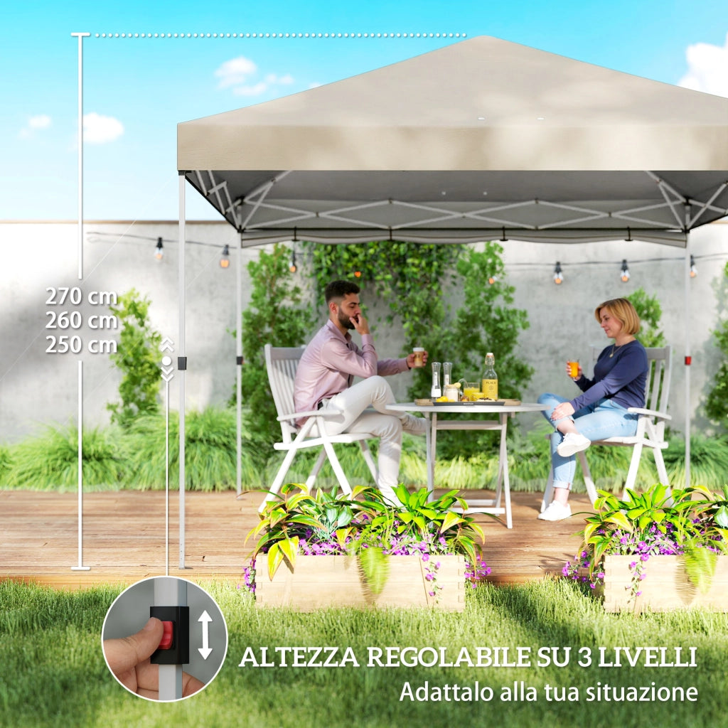 Gazebo Pieghevole Pop-Up 300x300 cm con Parete Laterale in Metallo e Tessuto Oxford Beige