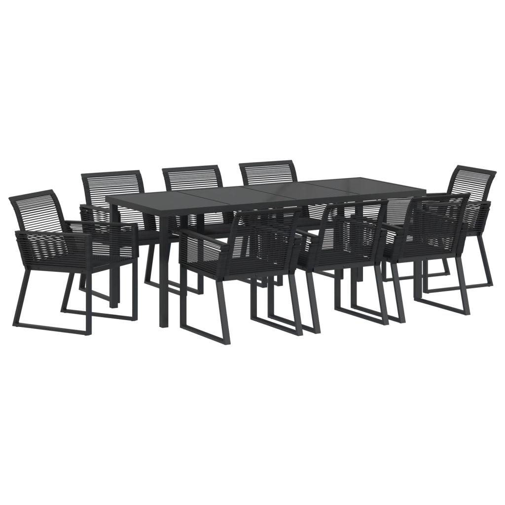 Set da Pranzo da Giardino 9 Pezzi Nero Rattan Polietilene