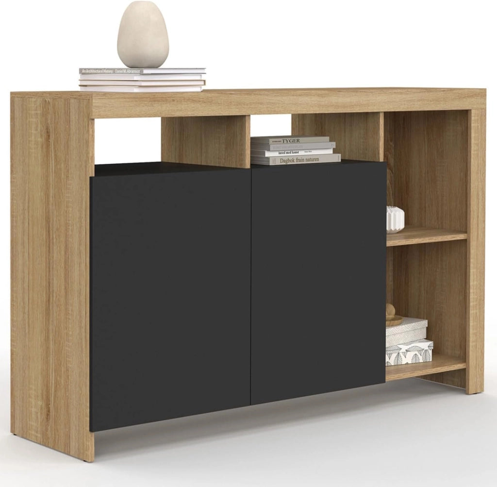 Credenza MALO 110 cm con legno effetto faggio e ante nere