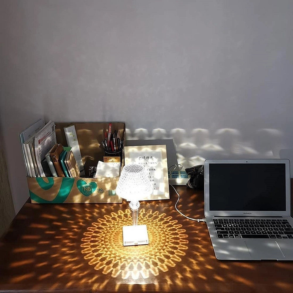Trade Shop - Lampada Da Tavolo In Cristallo Senza Fili Usb Ricaricabile Touch A 3 Vie 28x12cm -