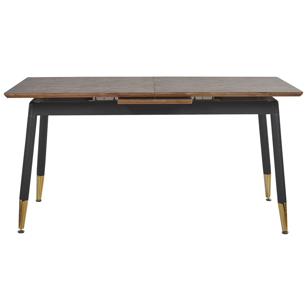 Tavolo da Pranzo Allungabile Piano in Legno Scuro e Gambe in Metallo Nero 160/200 cm