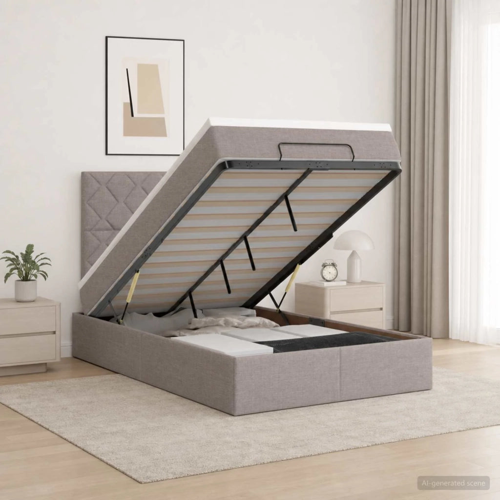 Letto ottomano con materasso Tortora 120 x 200 cm Tessuto 3457567