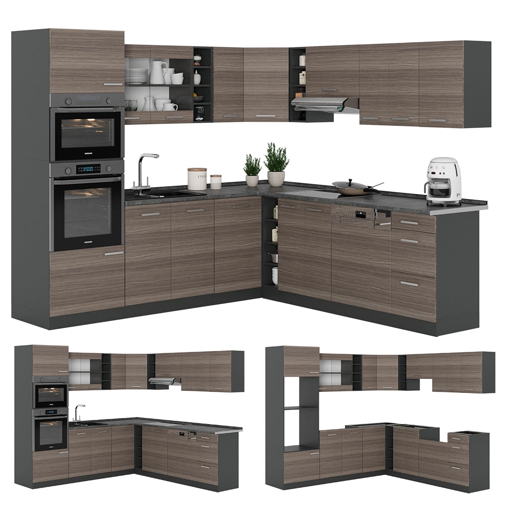 Vicco Cucina angolare completa Grigio nobile/antracite 237 x 247 cm , PL Antracite