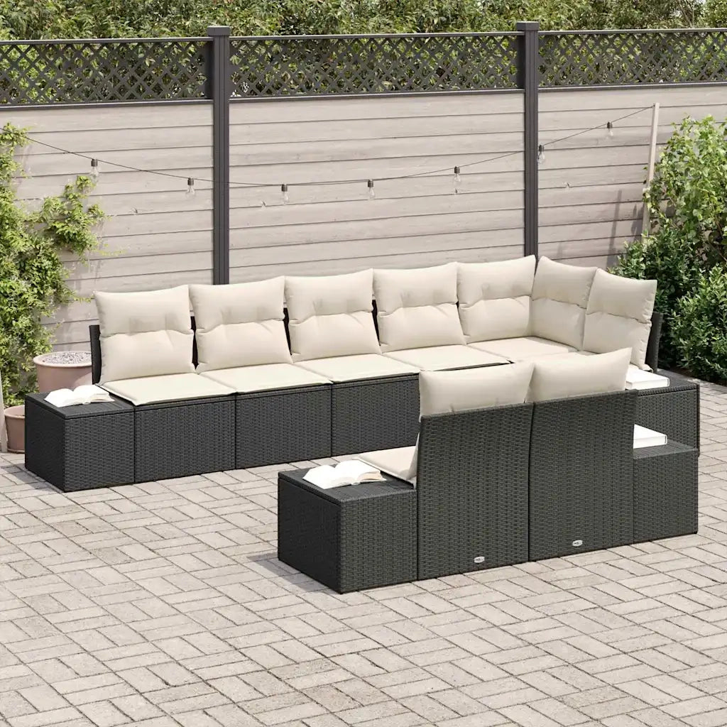Set Divano da Giardino 8 pcs Nero e Crema polyrattan 3347107