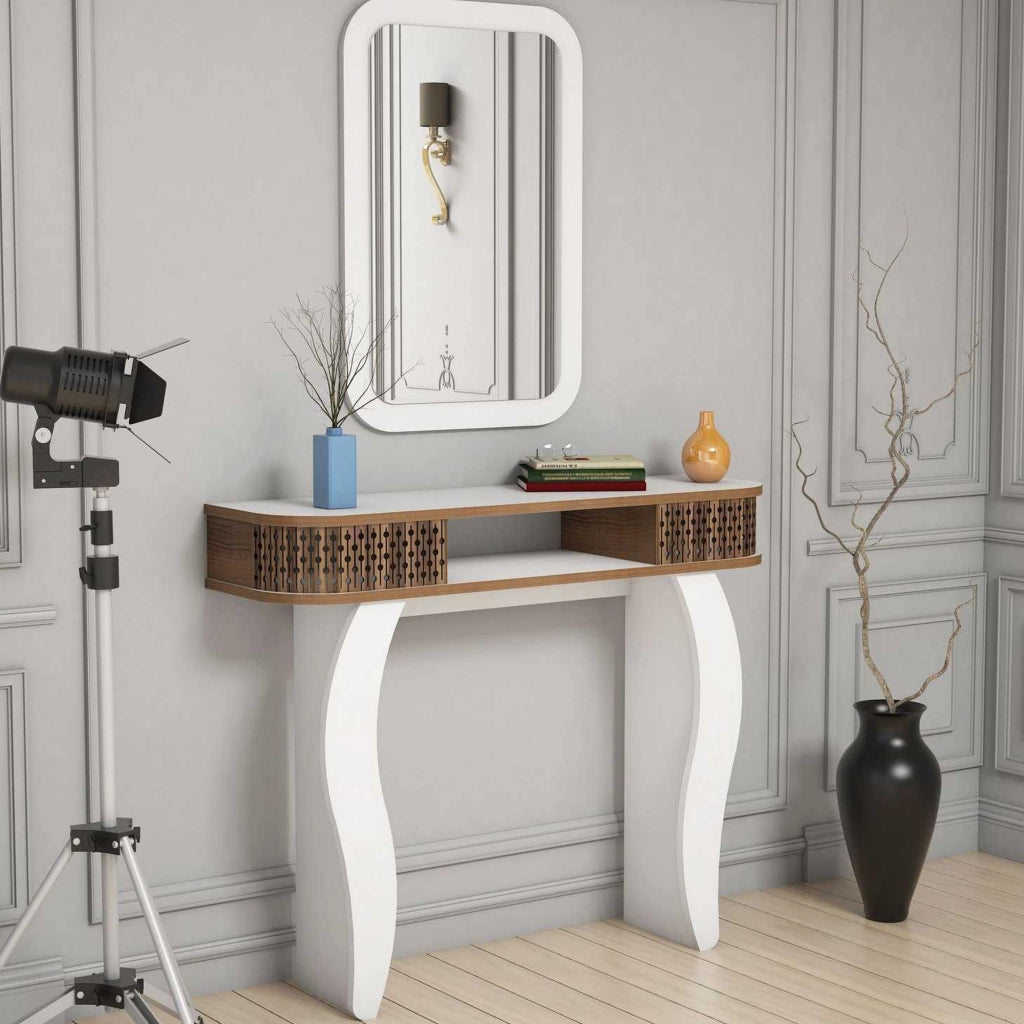 Gazzuolo, Mobile da Ingresso Specchio Incluso, 105x30x85h cm Marrone Noce